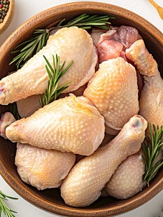 木碗中的新鲜生鸡腿