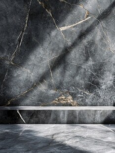 深灰大理石墙面与台面空间
