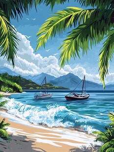 热带海滨帆船风光