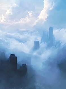 云雾缭绕中的梦幻都市景观