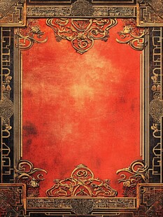 中式古典红底金色边框背景