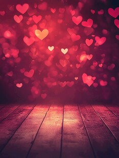 浪漫爱心背景的木质空间
