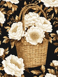 花篮牡丹黑金背景图案