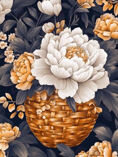 篮中牡丹花卉精美图案