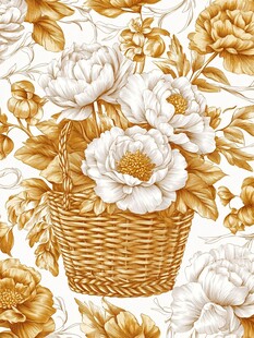 金色花篮牡丹花卉图案