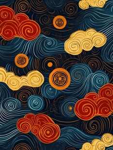 中式云纹波浪图案设计
