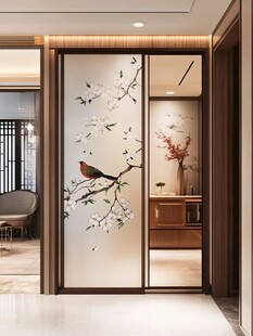 中式花鸟玻璃移门设计