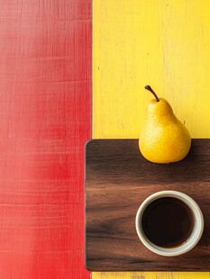 梨与咖啡的色彩静物
