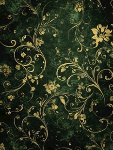 复古绿底金色花卉花纹图案