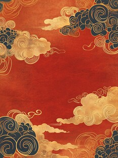 中式古风祥云红色背景图