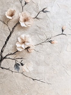 淡雅手绘风枝头绽放花朵