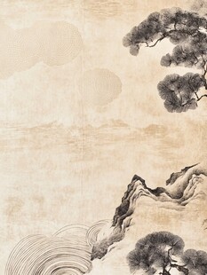 中式山水墨韵松树风景图
