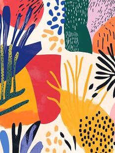 抽象多彩植物图案插画