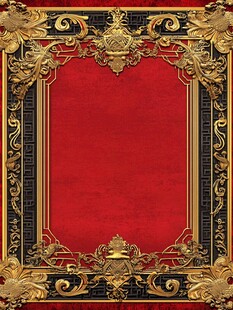 华丽红底金色边框装饰图