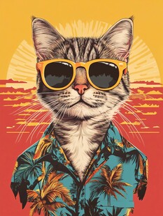 时尚墨镜猫咪的热带风造型