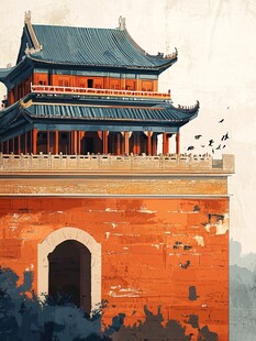 古风城楼 飞鸟相伴