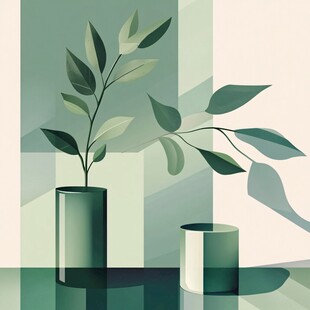 绿植花瓶 简约清新静物插画