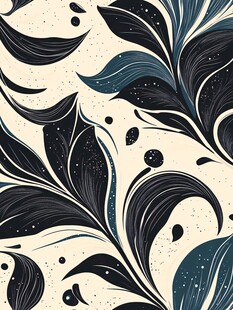 蓝黑叶片抽象花纹图案