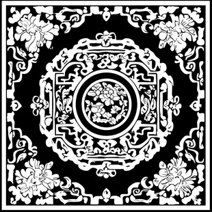 中式传统花卉纹黑白装饰图案