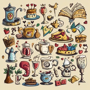 手绘美食饮品插画集合