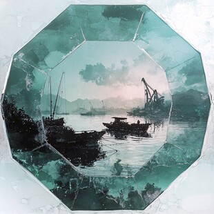 八角画中展现静谧江景