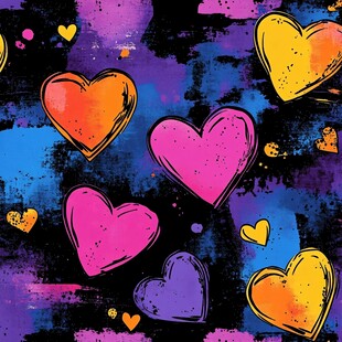 多彩爱心涂鸦无缝图案
