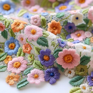 多彩花卉刺绣蕾丝布料