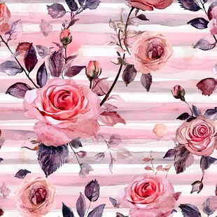 粉色玫瑰条纹水彩花卉图案