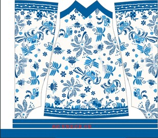 数码印花蓝白花卉  色块花朵
