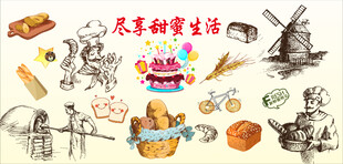 面包蛋糕烘焙店背景墙