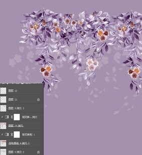 分层 紫色花卉图案设计素材