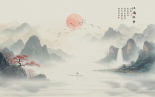 新中式意境水墨古风背景壁纸壁画