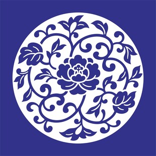 矢量缠枝牡丹圆形牡丹花纹饰图案