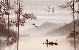 高端新中式山水背景墙