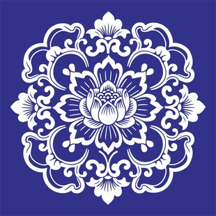 蓝底白色传统花卉纹样