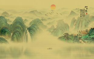 新中式水墨山水画背景壁纸壁画