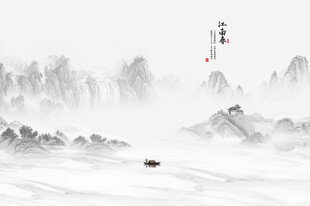 中式山水屏风画