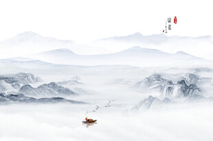 中式山水屏风画