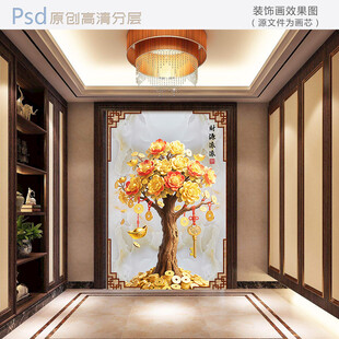 玄关处的精美发财树装饰画