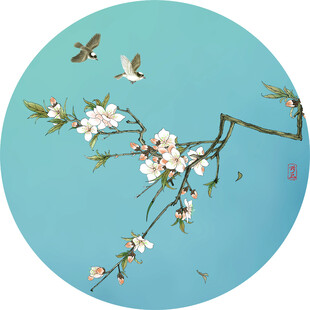 新中式海棠花鸟