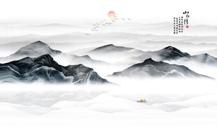 新中式山水画大理石背景墙