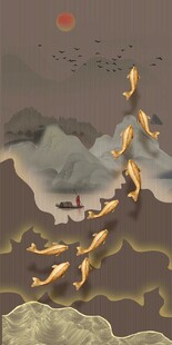 金色鲤鱼装饰画  