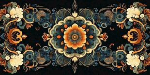 复古花卉对称装饰图案