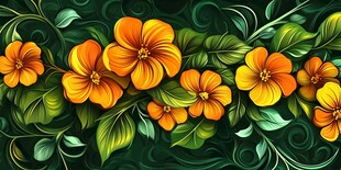 橙花绿叶的精美装饰图案
