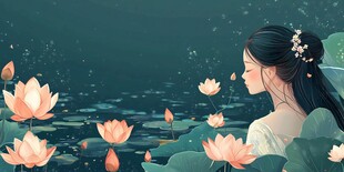 荷塘佳人赏荷图