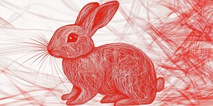 红色线条勾勒的可爱兔子