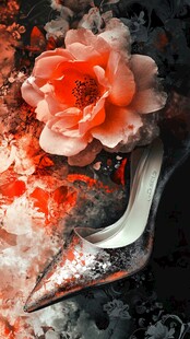 艳丽花朵与时尚高跟鞋