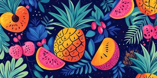 缤纷热带水果插画图案