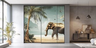 大象椰林背景墙装饰画