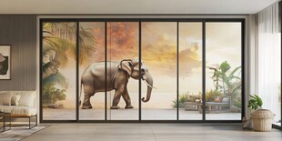 大象主题客厅艺术玻璃隔断